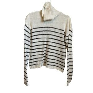 ALC Striped Turtleneck‎ Sweater Cream Metallic Italian Yarn Small